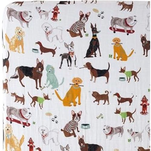 Little Unicorn Premium Crib Sheet | Breathable & Super-Soft Muslin Fabric (Woof)