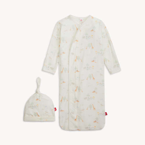 white serene safari modal magnetic cozy sleeper gown + hat set