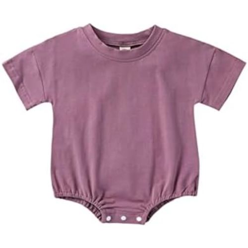 Merqwadd Baby Boy Girl Bubble Romper Infant Oversize Plain Crewneck T-Shirt Bodysuit Tops