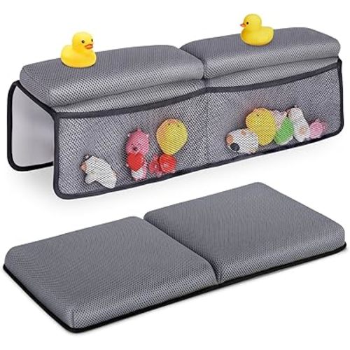 Baby Bath Kneeler and Elbow Rest Pad Set - Baby Bath Support for Knees and Elbows - Baby Bath Essential Kneeler Pad with Memory Foam and Bath Toys Organizer