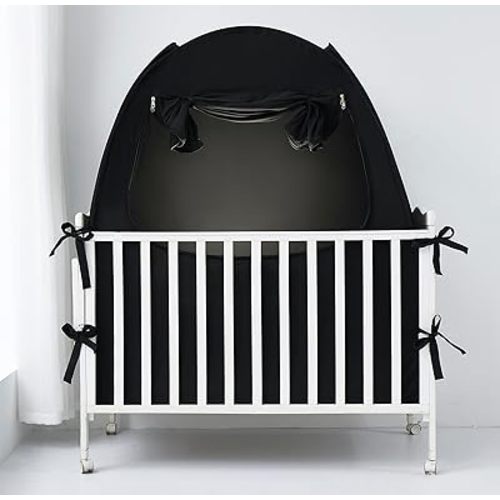 Mengersi Blackout Crib Tent Safety Pop Up Tent,Mini Crib and Pack N Play Tent Travel Crib Tent,Blackout Canopy Crib Cover, Sleep Pod for Kids Toddler Baby