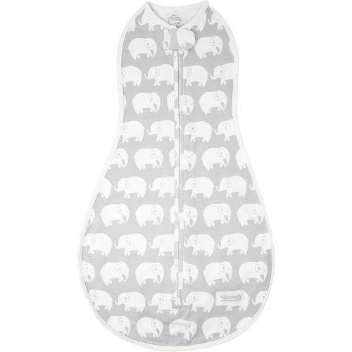 Woombie Original Swaddling Blanket - Cotton Baby Swaddle, Wearable Blanket, Stardust Gray Elephant, 5-13 lbs