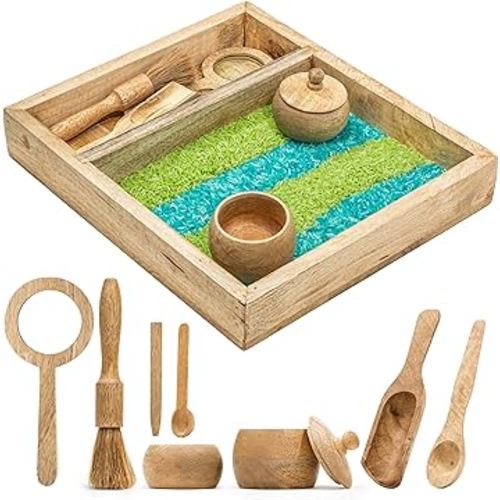 KOOKAROO Sensory Play Bin - 9 Montessori Sensory Bin Tools + 1 Sensory Box - Sensory Table Toys - Waldorf Toys - Sand Tray - Wooden Scoops for Toddlers 3-4