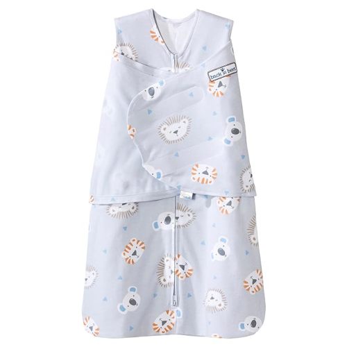 HALO 100% Cotton Sleepsack Swaddle, 3-Way Adjustable Wearable Blanket, TOG 1.5, Multicolor Lions, Tigers, and Bears, Newborn - Newborn (Pack of 1)