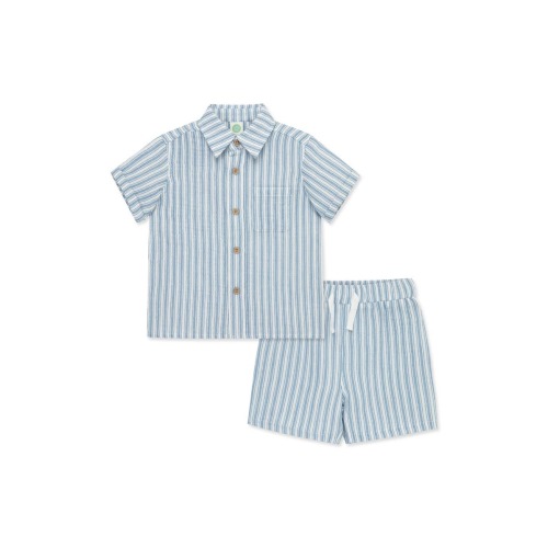Stripe Short Sleeve Button-Up Shirt & Shorts Set