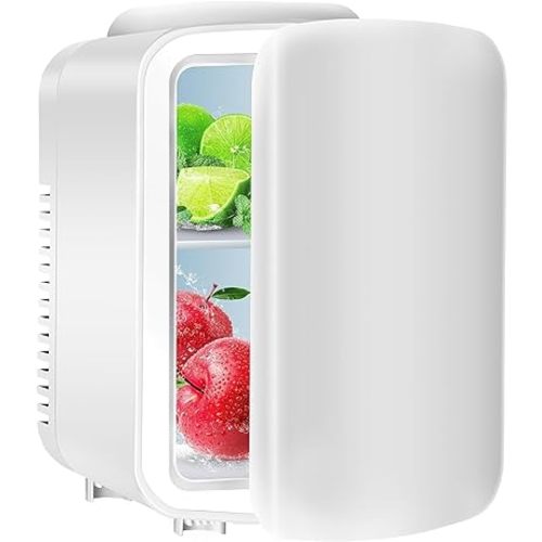 Simple Deluxe Mini Fridge, 4L/6 Can Portable Cooler & Warmer Freon-Free Small Refrigerator, Provide Compact Storage for Skincare, Beverage, Food, Cosmetics, for Bedroom, Office, Dorm, White