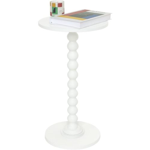 Fultyle Round Side Table, Small Drink Table for Small Spaces, Modern Accent End Table Nightstand with Solid Wood Leg for Living Room, Bedroom, Corners, and Office (White)