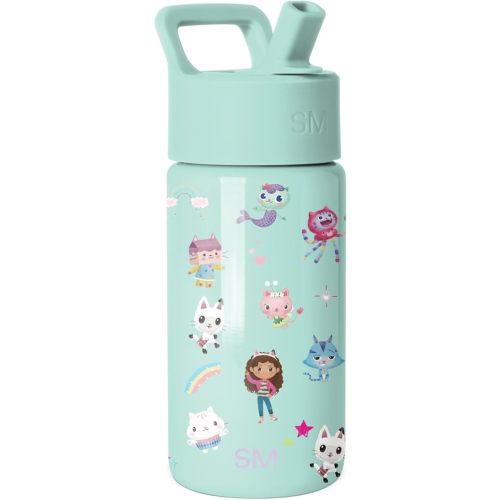 Simple Modern Gabby's Dollhouse Kids Water Bottle with Straw Lid | 14oz Insulated Stainless Steel Kids Tumbler & Spill Proof Toddler Cup for School, Girls, Boys | Summit | Gabby's Friends