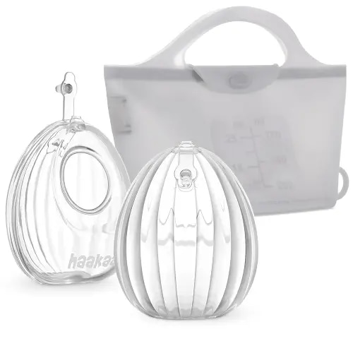 haakaa Wearable Silicone Breast Pump with Steriliser Bag, 2-in-1 Hands-Free Passive Breast Milk Catcher for Nursing Mom, Breastfeeding Essentials, 2-Pack 75ml Pumps & 1 Steriliser Bag