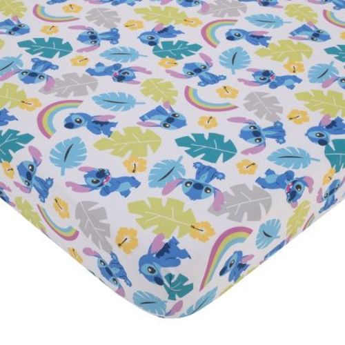 Disney Stitch Blue, Teal, Lime, And White Nursery Fitted Crib Sheet