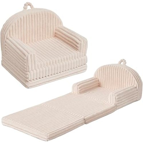 Blissful Diary Foldable Toddler Couch, 2-in-1 Toddler Chair & Sofa for Sitting and Play, Kids Couch for Playroom, Bedroom, Gift for Girls Boys, Cream White