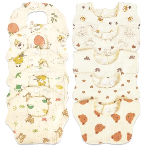DOSMINE Baby Bibs Muslin Bibs for Baby Girl Boy for Drooling and Teething 10 Pack