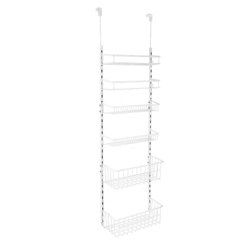 Mainstays Over the Door Rack Organizer with 6 Tier Adjustable Shelves Powder Coated Steel White