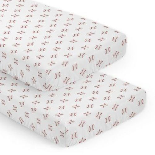 Sweet Jojo Designs Boy Fitted Crib Sheets Set Baseball Patch Red and White 2pc