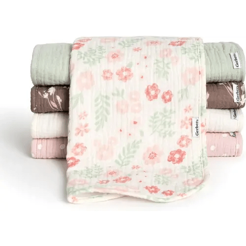 Gerber Baby Unisex Muslin Burp Cloths 5-Pack, Multi Pink Floral, Large Size 20" x 10"