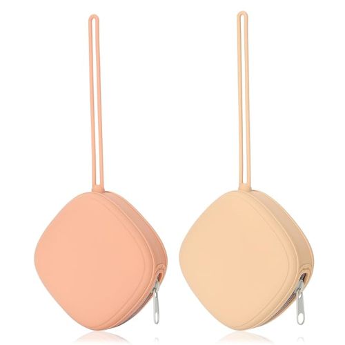 Silicone Pacifier Holder Case, Baby Binky Silicone Cover Pouch, Silicone Pacifier Storage Case for Diaper Bag, 2 Pack (Muted, Apricot)