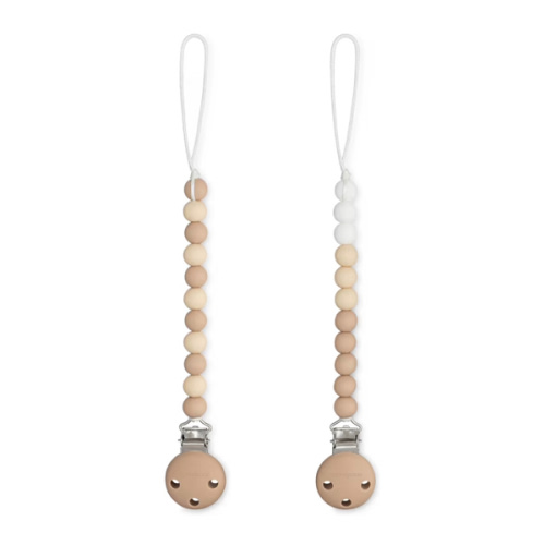 Comfy Cubs Pacifier Clips 2 Pack - 100% Food Grade Silicone Baby Pacifier Clips, BPA & PVC Free - CPSIA Certified, Lightweight and Flexible Baby Gifts - Beige, Light Beige & White