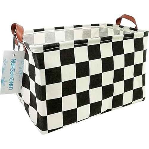 LANGYASHAN Rectangular Storage Bin Collapse Canvas Fabric Cartoon Storage Basket with Handles for Organizing Home Kitchen Boys and Girls Toys Office Closet Shelf Baskets (Rec-Racing flag)