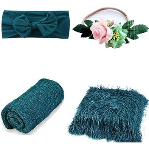 SPOKKI 4 Pcs Baby Dark Green Long Ripple Wrap Toddler Swaddle Blankets 0-12 Months