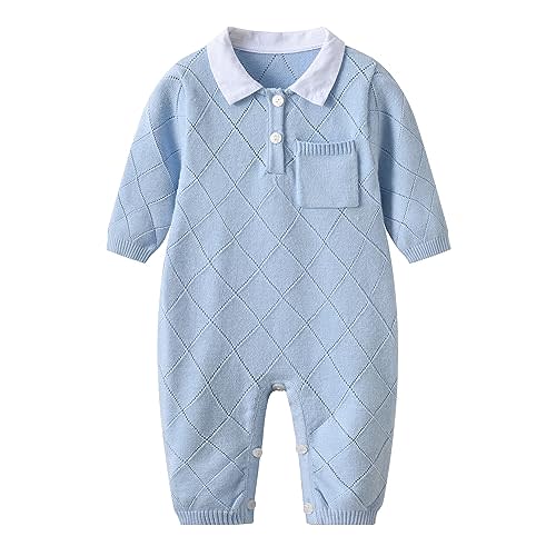 Auro Mesa Baby Infant Boy Girl Peter Pan Collar Knit Sweater Romper Outfit Clothes One-Piece Coverall Baby Clothing Jumpsuit