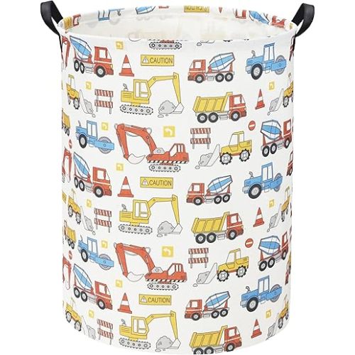 HIYAGON Kids Laundry Basket Baby Hamper for Nursery Boy Kids Hamper Cute Kids Toys Storage Bin Organizer Engineering Vehicle Room Decor for Home(Engineering Vehicle)