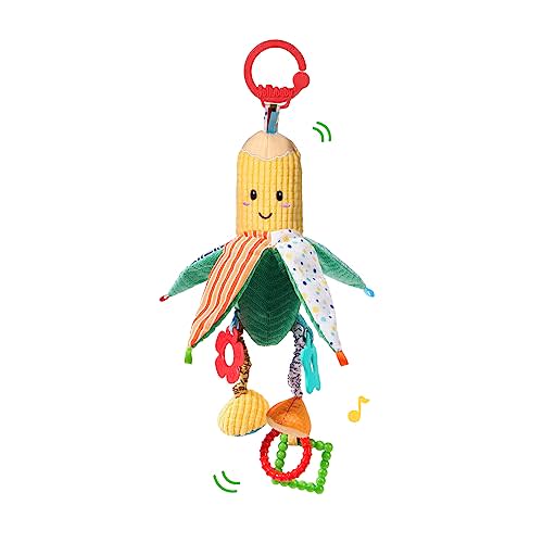 Hanging Rattles Crib & Car Seat Toys for Babies 0-12 Months with Crinkle, Squeaky & Teether, Sensory Corn Soft Stuff Stroller Toys for Newborns, Boys Girls Gifts