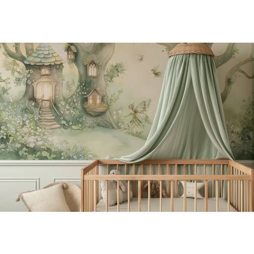 Fairywood Kids Wallpaper – Mural with Fairies in Enchanted Forest | Custom Size | Peel & Stick or Non-Woven | Nursery Wall Decor