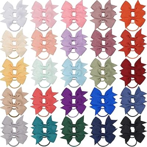 50PCS 2Inch Hair Bows Ties Baby Girls Kids Children Rubber Bands Grosgrain Ribbon Hair Bows Elastic Hair Ties Bands Ponytail Holders Hair Accessories Multi-colored
