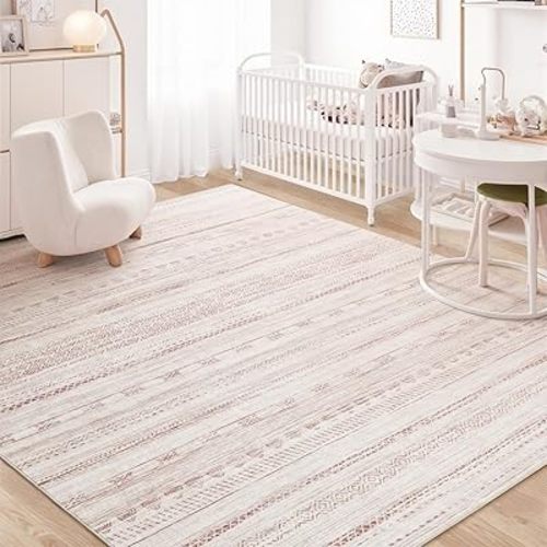 6x9 Pink Area Rugs for Living Room Machine Washable Rug Distressed Girls Nursery Rug Indoor Carpet Neutral Moroccan Boho Rug Ultra Soft Area Rug for Bedroom Dining Room Playroom Office