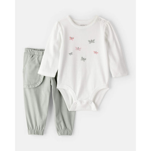 Baby Girl 2-Piece Butterfly Bodysuit & Pant Set - Green/White - Carter's | Carter's