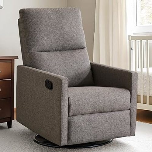 Rocking Recliner Chair for Adults,360°Swivel Glider Rocker Reclining Chair with High Back for Nursery Living Room Bedroom,Nursing Reclining Single Sofa Chairs (Grey)