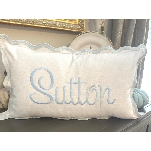 Custom Embroidery Scallop Pillow, Monogram Nursery Pillow, Personalized Throw Pillow, Monogram Baby Pillow