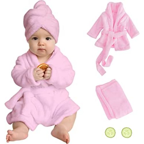 Newborn Photography Prop Bathrobe Baby Photo Props Bathrobe Outfits Infant Bath Robe Bath Towel Sets for Boy Girl Newborn Photography Outfits Spa Salon Baby Photoshoot Props 6-13 Months(Large, Pink)