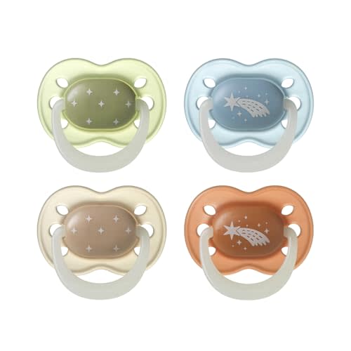Tommee Tippee Night Time Pacifier, 0-6 Months, Symmetrical Silicone Baglet, BPA-Free Binkies, Glow in The Dark Technology, Twilight Tones, Pack of 4