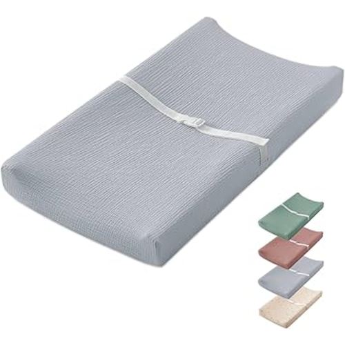 Blissful Diary Muslin Baby Changing Pad with Waterproof Lining Foam, Diaper Changing Table Pad with Cover for Dressers (Gray, Rectangular)
