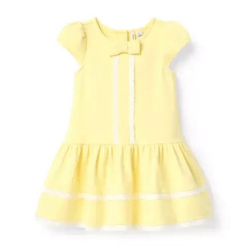 Girl Sunbeam Yellow Eyelet Trim Ponte Dress by Janie and Jack