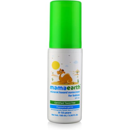 Mamaearth Mineral Based SPF 20+ Baby Sunscreen | Protects Against UV Rays & Soothes Skin | with Zinc Oxide | Waterproof & Safe for Delicate Skin | 3.38 Fl Oz/100 ml
