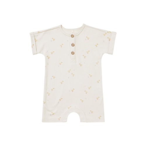 Duck Print Henley Organic Cotton Blend Romper