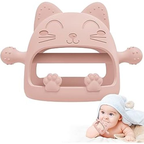 Baby Teether Toys,Silicone Teething Toys for Babies 0-6 Months,Never Drop Baby Chew Toys for Teething Relief, Teething Pacifiers,Baby Toys 0-6 Months,Ideal Gifts for Baby Shower(Cartoon Cat)