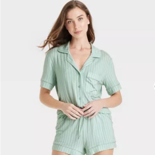 Women's Cloud Knit Short Sleeve Notch Collar Top And Shorts Pajama Set - Auden™ Heathered Gray Xs : Target