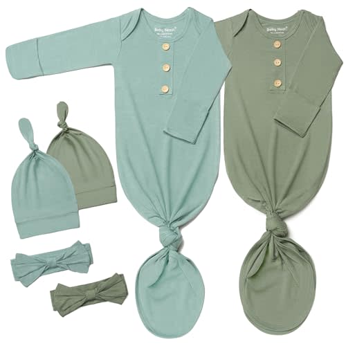 Baby Noah Newborn Knotted Gown Set with Hat and Headband - Buttery Soft Tie Bottom Gown for Baby's Sweet Dreams (2 Packs)