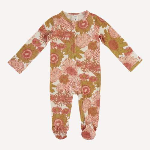 long sleeve zipper footie | apricot big sunflower | bamboo