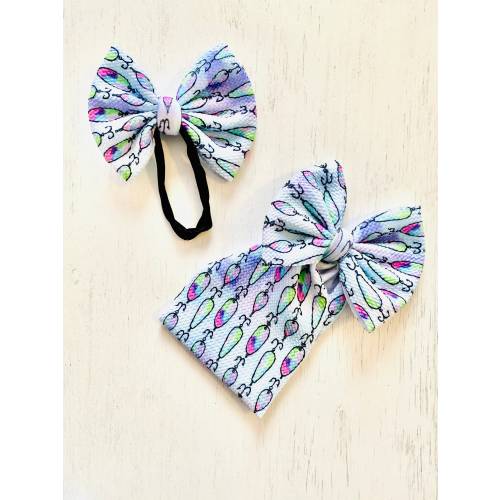 Fishing Lures Bow: Nylon headband, Headwrap, Piggies or Clip Bow
