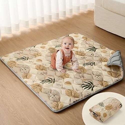 Blissful Diary Portable Baby Play Mat 43" X 43", Thick Cushioned Baby Mat for Floor, Foldable Baby Crawling Mat for Indoor Outdoor, Non-Slip & Washable Kids Play Mat for Tummy Time, Earth Tones Design