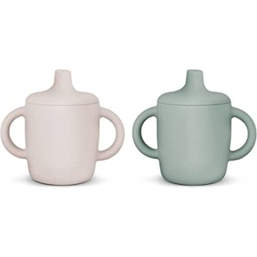 KIDSco. Silicone Sippy Cup and Training Cup for Baby 6 months+ Soft Spout and Handles Unbreakable Easy Grip for Babies 6-12 months and Toddlers 1-3 years 6oz/180ml (Sandy Shore and Green)