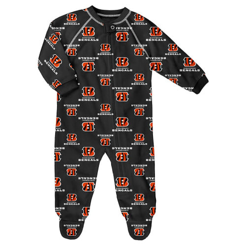 Cincinnati Bengals Baby Black Raglan Loungewear One Piece Pajamas