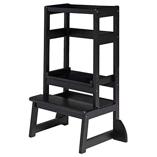 SDADI LT05B Mother's Helper Adjustable Height Kitchen Step Stool, Counter Level Learning Stool for Kitchen and Bathroom, Black