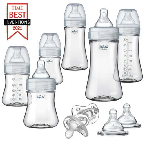 Chicco Duo Deluxe Hybrid Baby Bottle Gift Set with Invinci-Glass Inside/Plastic Outside - Neutral