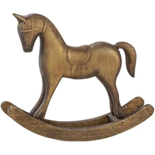Fenteer Wooden Rocking Horse Statue, Vintage Horse Sculpture Desktop Ornament, Versatile Decorative Figurine for Home Cabinet Table Centerpiece Shelf, Style A Bronze