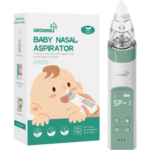 Grownsy Nasal Aspirator,Baby Nose Sucker,with 3 Silicone Tips,3 Suction Level,Music and Light Soothing Function Green